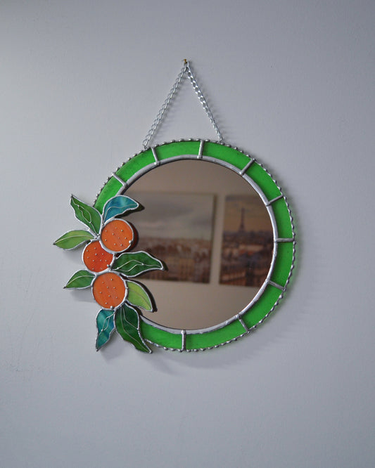 "Fresh Oranges" Stained glass Mirror Wall decor Sun catcher, Wedding gift. Home decor, bedroom, bathroom, available