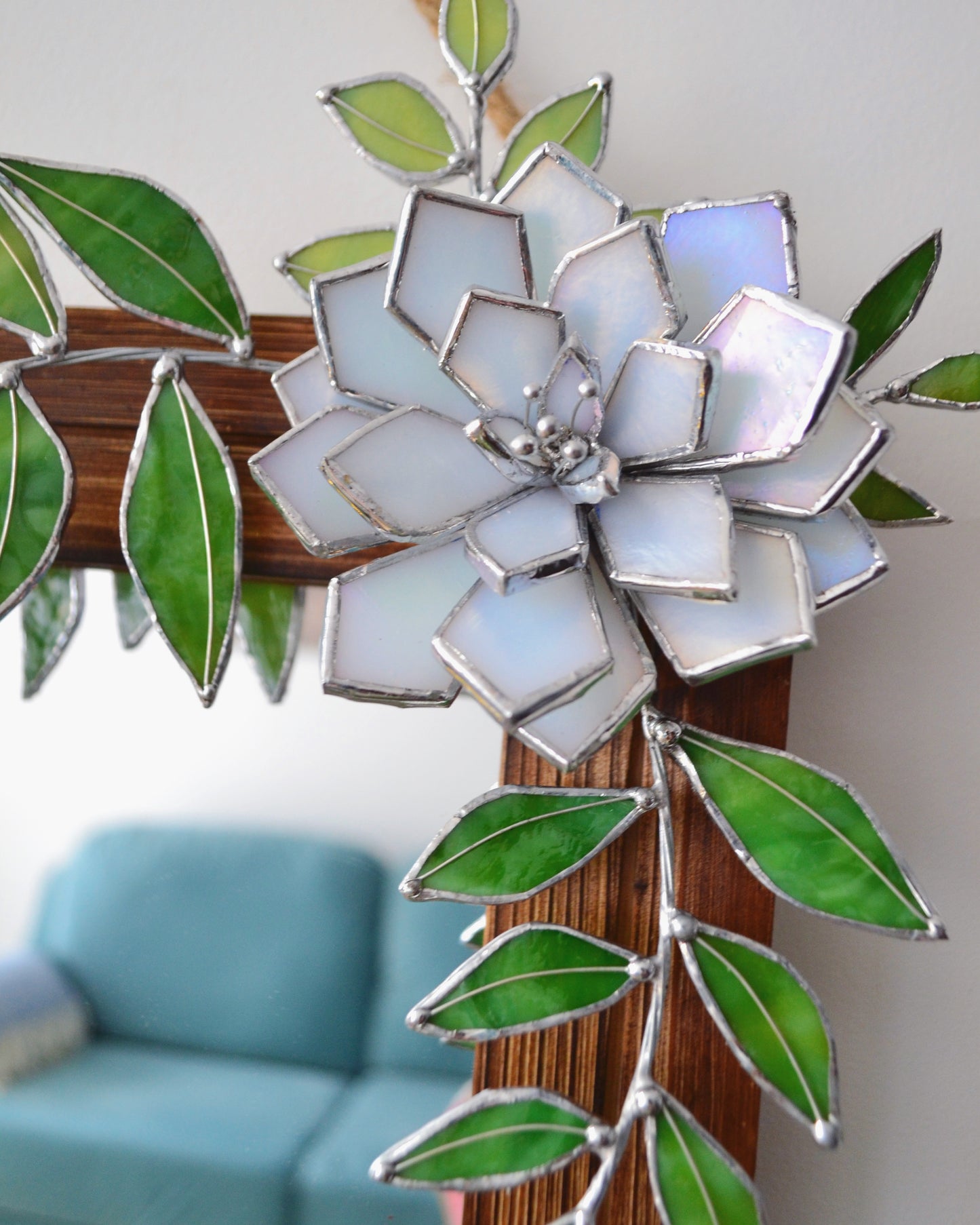 "Gorgeous Pearl Peonies" Mirror Stained glass Wedding Wall Decor