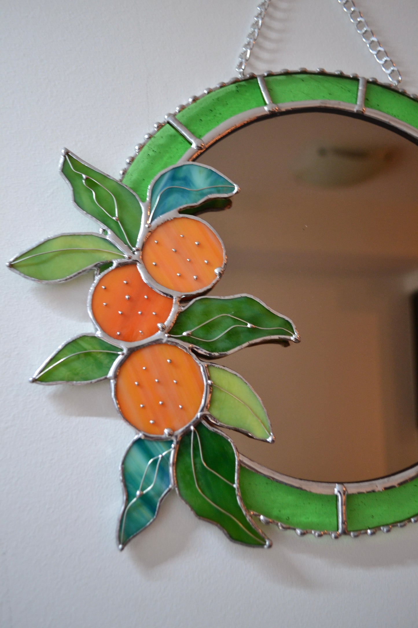 "Fresh Oranges" Stained glass Mirror Wall decor Sun catcher, Wedding gift. Home decor, bedroom, bathroom, available