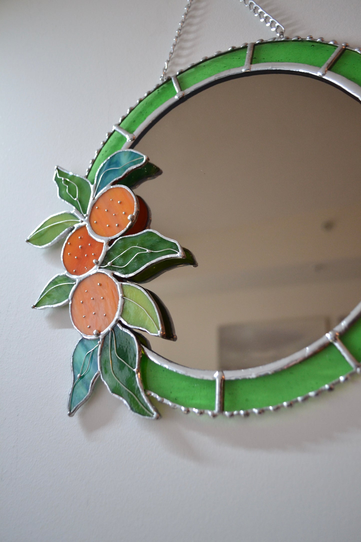 "Fresh Oranges" Stained glass Mirror Wall decor Sun catcher, Wedding gift. Home decor, bedroom, bathroom, available