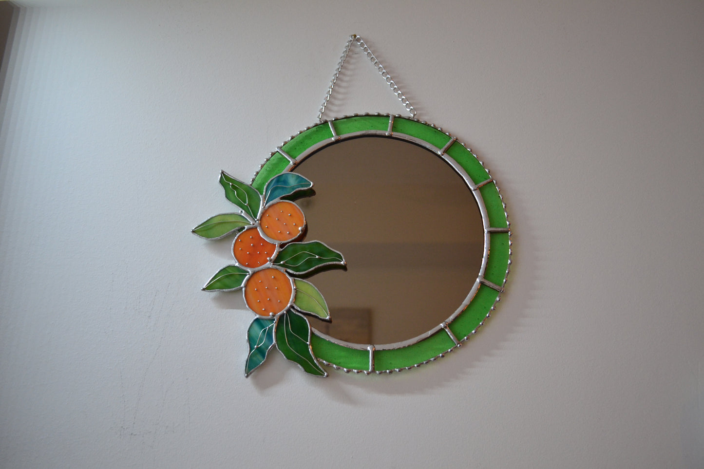 "Fresh Oranges" Stained glass Mirror Wall decor Sun catcher, Wedding gift. Home decor, bedroom, bathroom, available