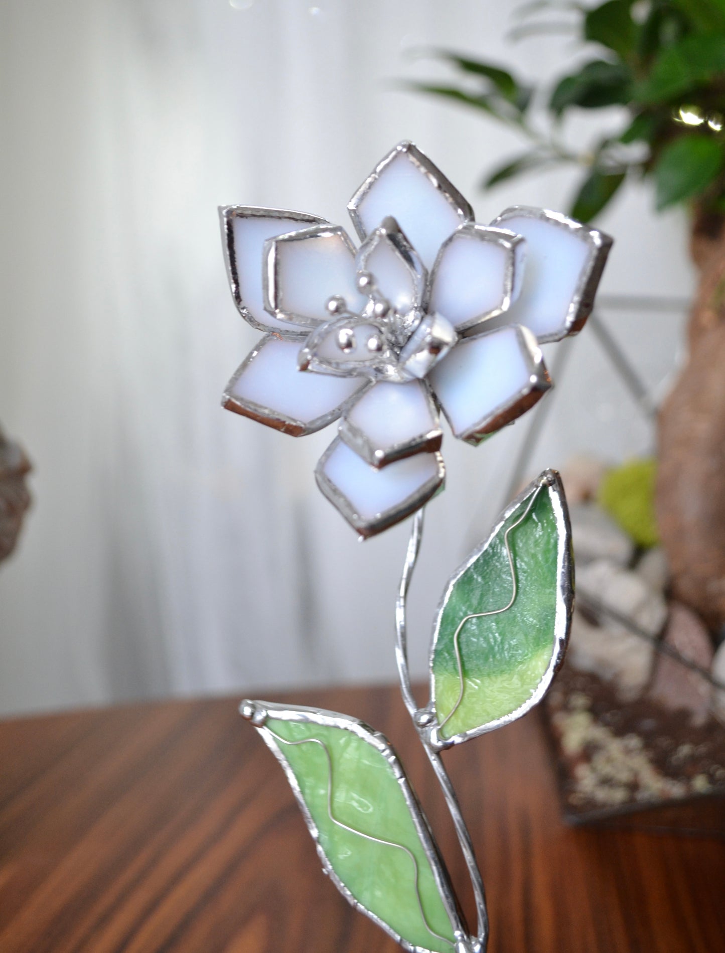 'Peony' Stained glass flower, 3D Sun catcher, Table plant decor, Garden stake, Outdoor and gardening decor