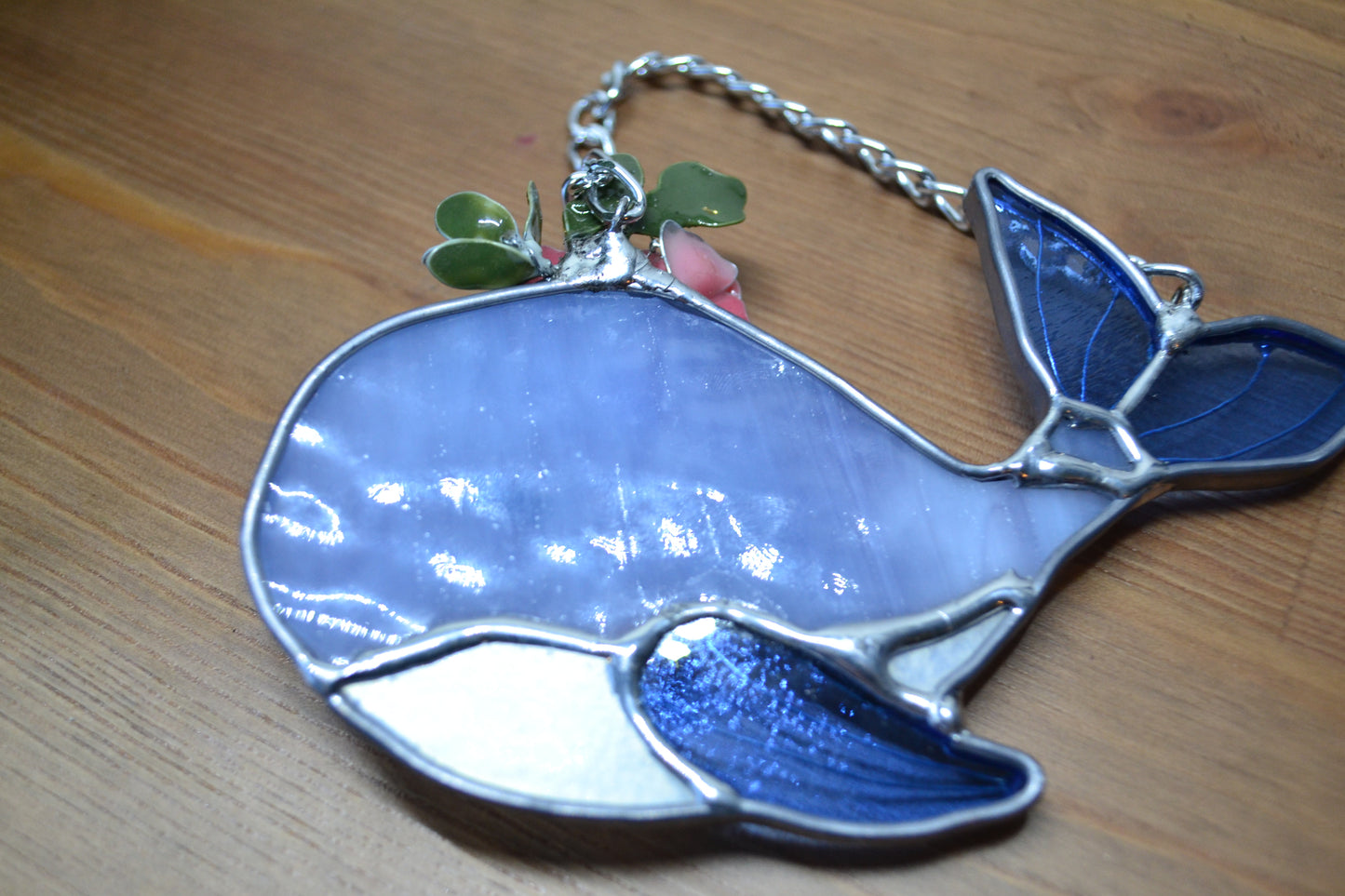 "Whale" Stained glass Sun catcher, Mother’s Day gift, glass plants