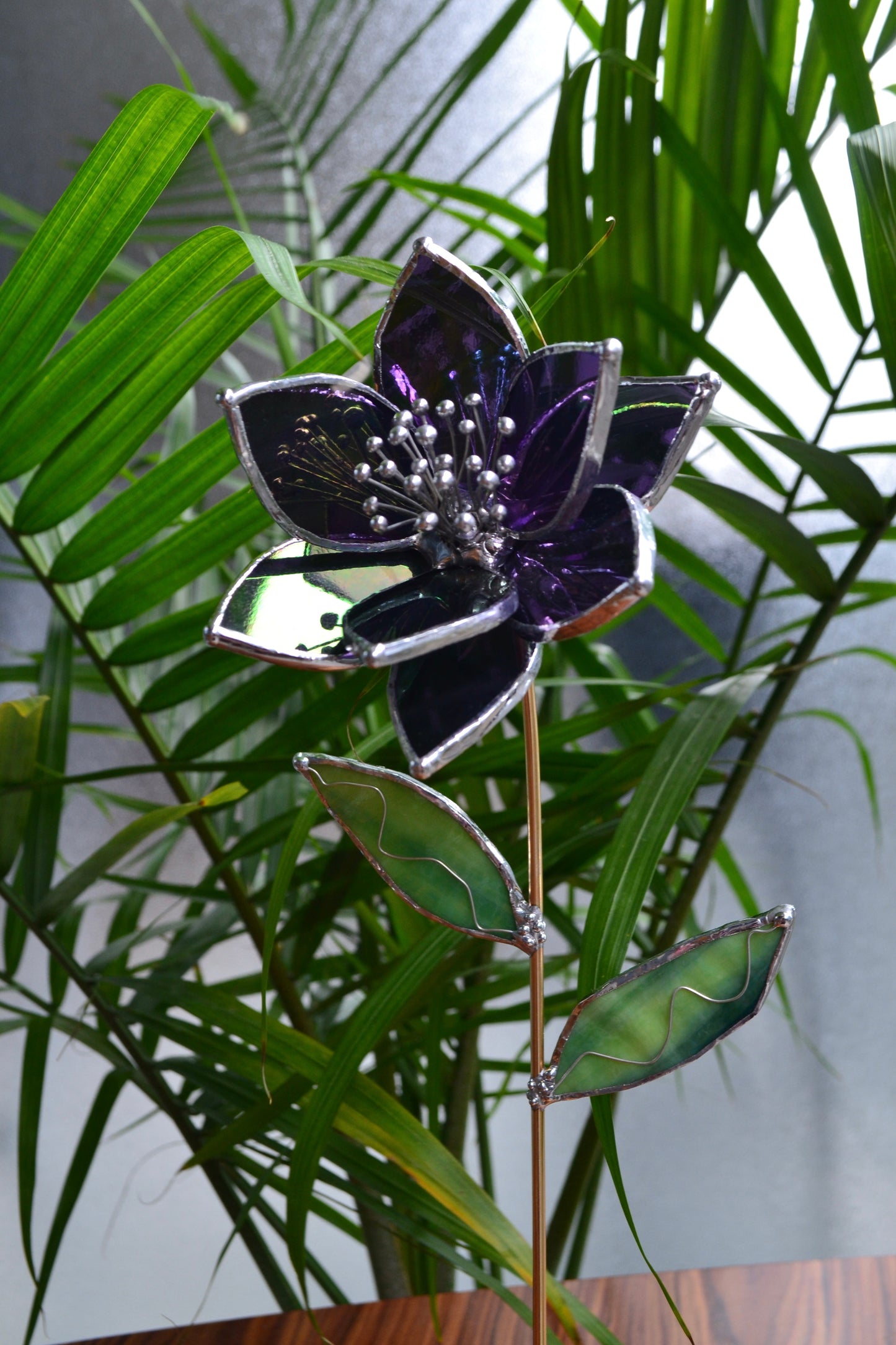 ".Amethyst Ranunculus" Stained glass tropical flower Suncatcher 3D, Table plant cactus Home wedding decor, Christmas gift